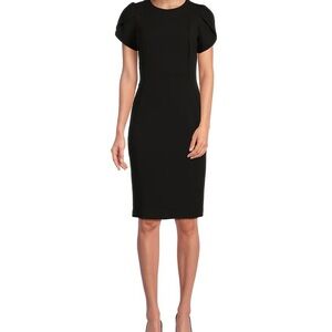 Calvin Klein Crew Neck Short Tulip Sleeve Black Dress
